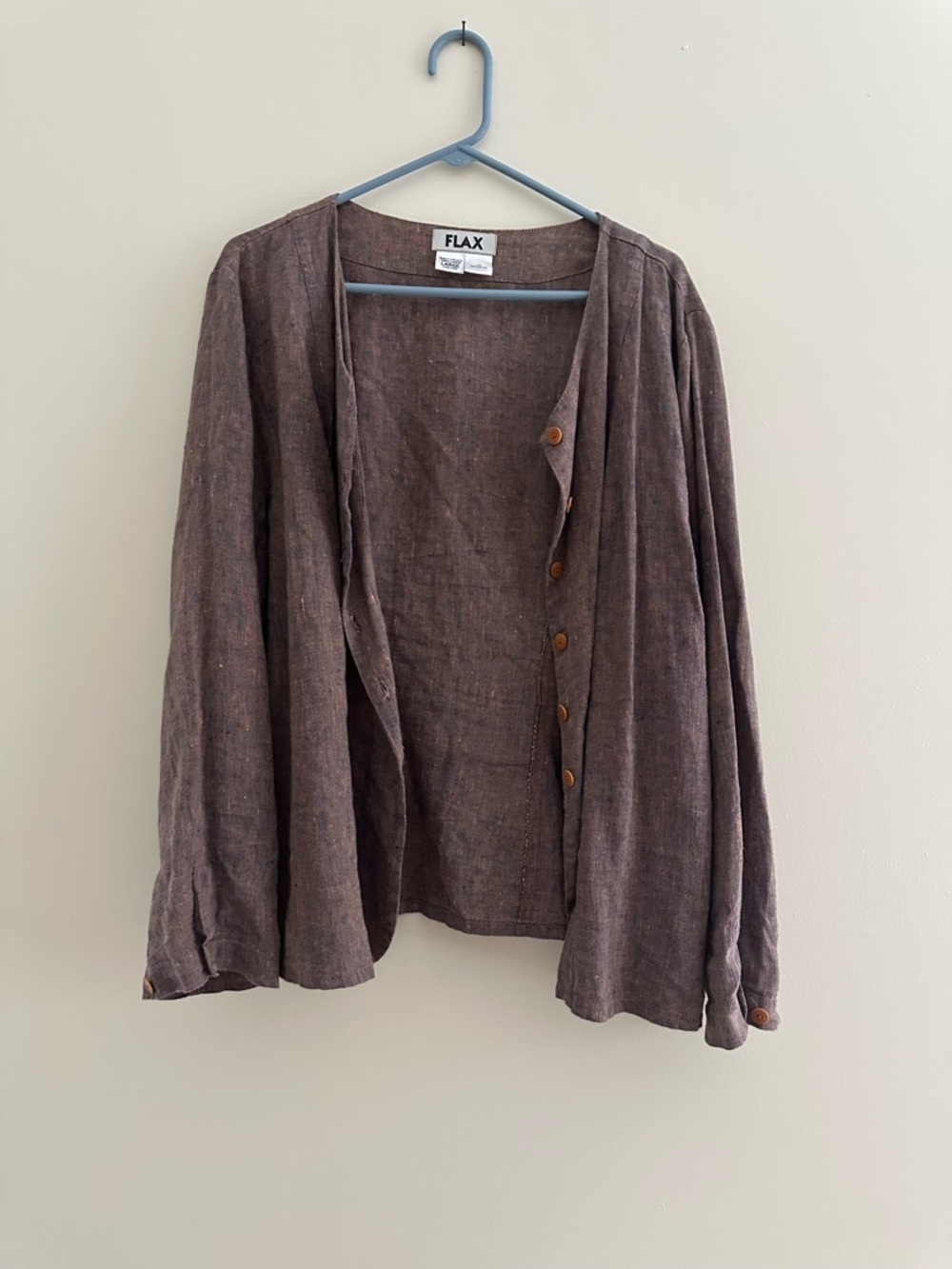 Flax Linen Open-Front Button Jacket in Deep Brown